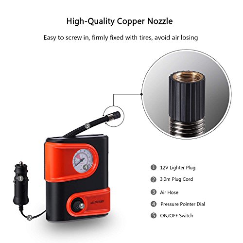 Alloyseed Portable Tire Inflator, Mini Air Compressor Pump Built-in Gauge, 12V DC 100 PSI Tire Pump Truck for Vehicle Bicycle Motorcycle Basketball and RV Inflatables
