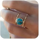 DOCCESTU Natural Gem Women's Ring 14k Gold Plated Filled Oval Cut Turquoise Natural Bohemian Jewelry Handmade Personalized Simple Ring Size 11