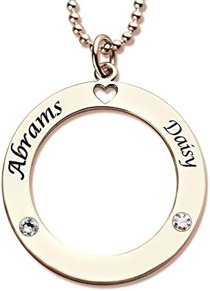 Engraved Circle Name Necklace Personalized Couples Necklace with Birthstones Silver Nameplate Pendant Express Love Heart Gift