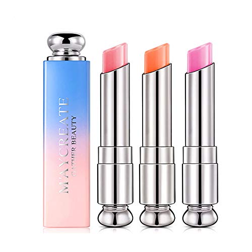 Pack of 3 Crystal Jelly Lipstick, Firstfly Long Lasting Nutritious Lip Balm Lips Moisturizer Magic Temperature Color Change Lip Gloss (A)