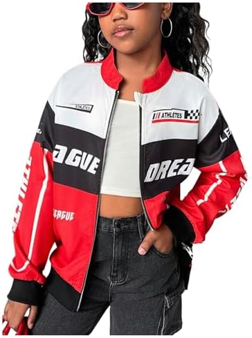 SOLY HUX Women's Faux Leather Motorcycle Jacket Y2k Racing Graphic