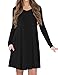 Womens V-Neck Long Sleeve A-line Casual Swing Tshirt Dress with Pocket XXL Black
