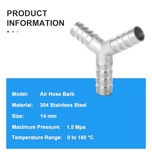 ERGAOBOY 2pcs 14mm Stainless Steel Hose Nozzle T-Piece SUS 304 Hose Fitting T Shape 3 Way Hose Fitting with 6 Pcs Clamp