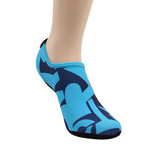 WOWFOOT Barefoot Water Skin Shoes Socks Women Men Flexible Swim Shoe Beach Aqua Surf Pool Yoga Exercise (7-1.M(W:5.5-6.5), Blue(Pattern))