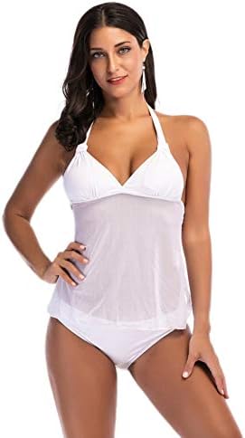 Women Peplum Tankini Open Back,Mesh Back Tie Knot High Waist Two Piece Swimsuit by Lowprofile