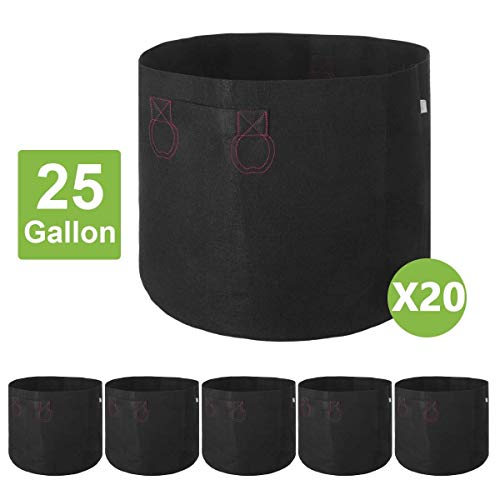 IDIGAO 20-Pack 25 Gallon Grow Bags 25 Gallon Fabric Pot for Plants Breathable Potato Planting Bag Planter with Handles