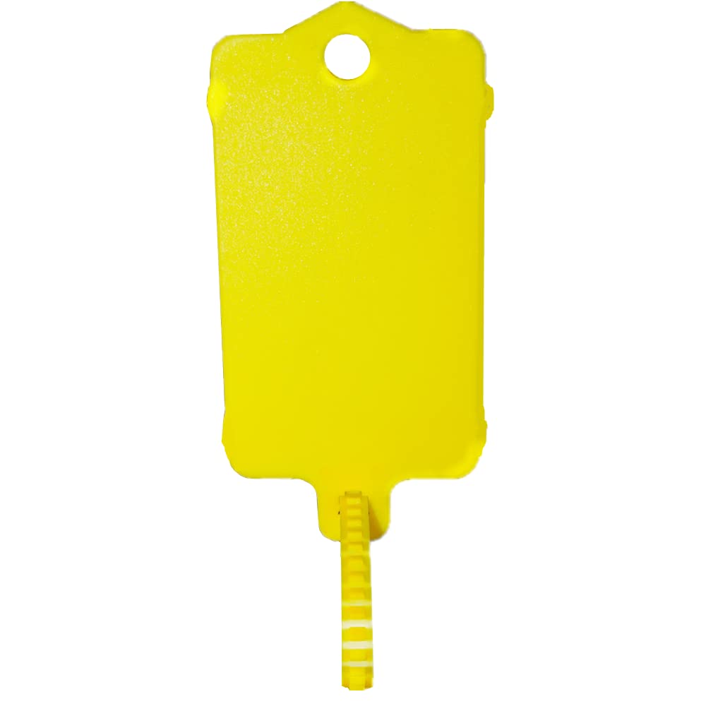 Photo 1 of 100pcs Reusable Blank Plastic Tags Ties Key Tags 1.45"*2.48" Serrated Tension Sealing Strap with Large Label Plastic Tie Mark Label Waterproof Hang Sign Write on Tag (Yellow, 100pcs)