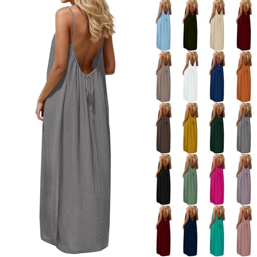 Linen Dress Women Sleeveless Backless Sundress Lounge House Slip Dress Hawaii Outfits for Women Resort wear Summer Vacation Beach Maxi Dresses