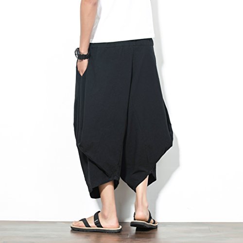 image for INVACHI Mens Elastic Waist Wide Leg Cotton Harem Baggy Pants Patchwork