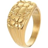 Gold Plated Nugget Ring for Men & Women – Stainless Steel Chunky Hip Hop Rings - Hypoallergenic Unisex Jewelry – US Size 5-13 – Gift Box Included