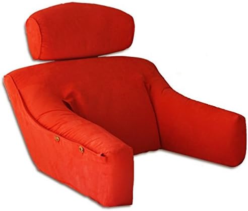 Vibrant Red Premium MicroSuede Bedlounge Reading Pillow - Reading in Bed, for Deep Couches, Watching TV and Reading to Children. REGULAR SIZE
