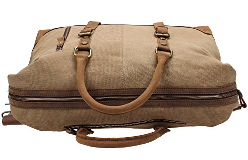 21" Luggage, Berchirly Oversized Canvas Genuine Leather Trim Travel Tote Duffel Shoulder Handbag Weekend Bag - Thumbnail 4