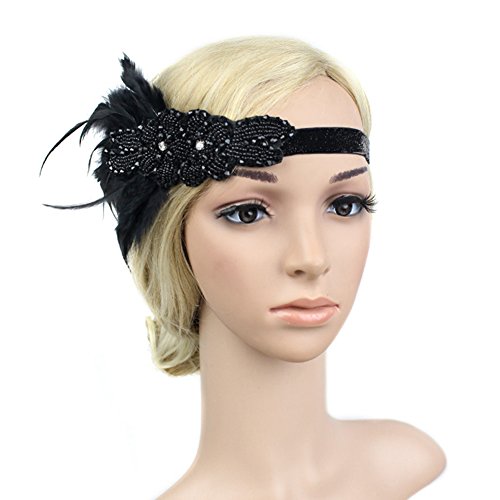 KQueenStar 1920s Headpiece Women Flapper Headband Vintage Feather 20s/30sHeadband
