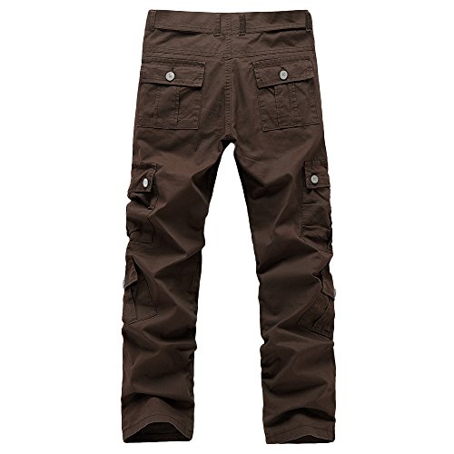 Mens Trousers Multi-Pocket Combat Zipper Cargo Waist Work Casual Pants Jogger Pants in Basic Solid Colors Coffee