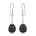 Gem Stone King 9-10MM Black Tear Drop Shell Pearl Women's Dangle Earrings Fish Hook
