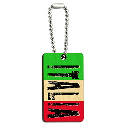 Italia - Italy Italian Flag Wood Wooden Rectangle Key Chain