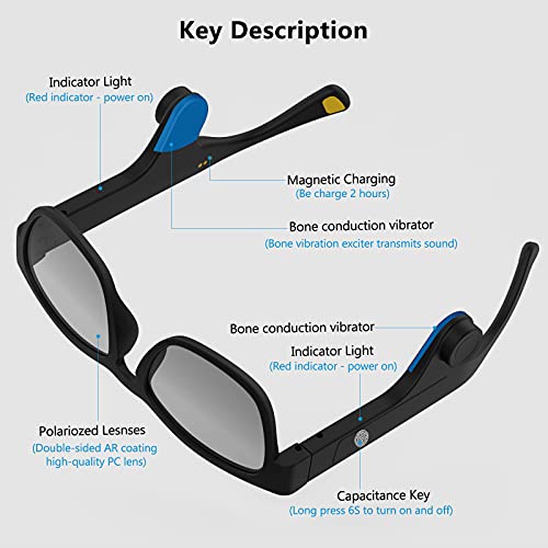 HUOQB Bluetooth Smart Sunglasses, Bone Conduction Bluetooth