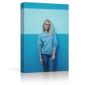 Canvas Wall Art Fashion Gril in Blue Back to Blue Wall Painting Artwork for Home Prints Framed - 12x18 inches