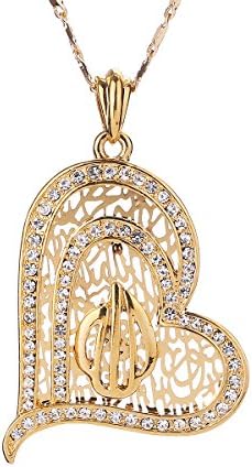 IFFURMON Allah Necklace with Rhinestone Muslim Jewelry 18K Gold Plated Heart Shaped Pendant