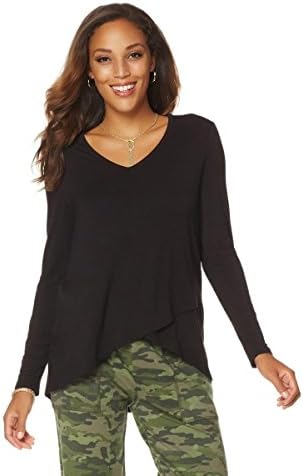 Wendy Williams Crossover Knit Tee Soft Jersey Scoop Neck Black 1X New 529-066
