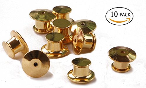 Shapenty Gold Pins Keepers Back Metal Lock Clamps Backer Locking Clasp for Display Books, Lanyards, Bags, Badge, Collectibles, Hats - No Tools Required, 10PCS