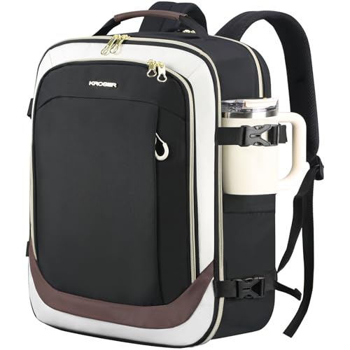 KROSER Laptop Rucksack 17,3 Zoll Handgepäck Daypack wasserabweisende Multifunktions-Laptoptasche für Business/Reisen/Damen/Herren, 40L-Beige/Schwarz/K