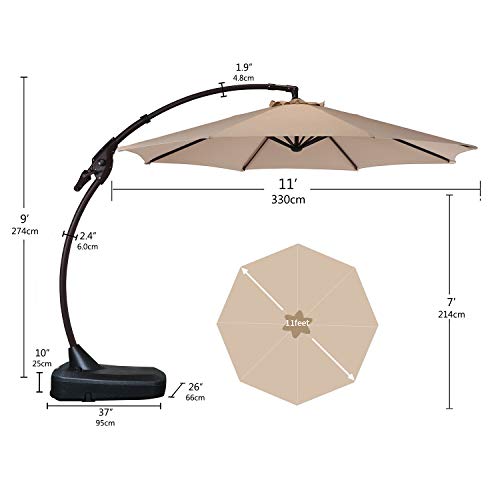 Grand patio Outdoor 11 FT Offset Umbrella with Base Included, Curved