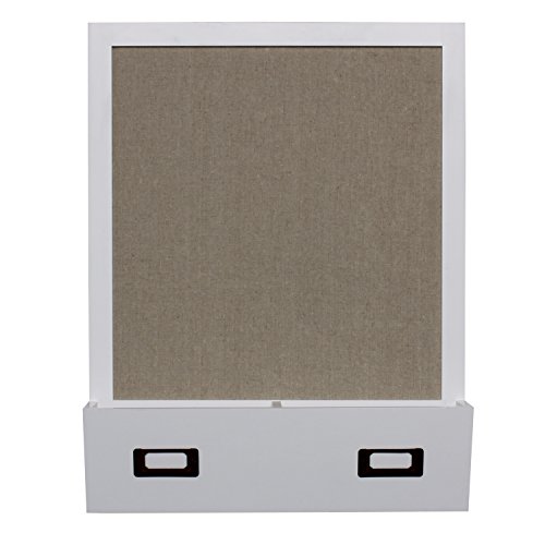 Decorative Wall Wood Home Organizer with Fabric Pinboard and Two Cubbies, White