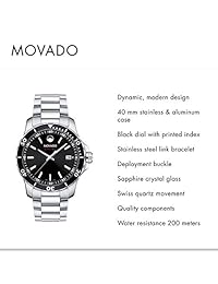 Movado Acero Inoxidable Reloj de cuarzo suizo de los hombres, color: plateado (Modelo: 2600137)