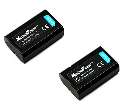 MaximalPower Replacement Battery for EN-EL1 and Coolpix 4300 Coolpix 5400 Coolpix 5700 Coolpix 8700 Coolpix 880 E880 885 995 Coolpix 775 Camera (2 Pack), Black (DB NIK ENEL1 X2)