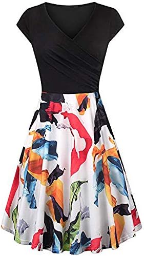 Zainafacai Flare Dress,Women's Deep V Neck Short Sleeve Unique Cross Wrap Casual Flared Midi Dress