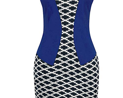 Birdfly Office Women's Plaid Patchwork Pencil Skirts Formal Working Dress with Three Quarter Sleeve Plus Size 2L 3L DarkBlue(93) Shortsleeve,2XL …