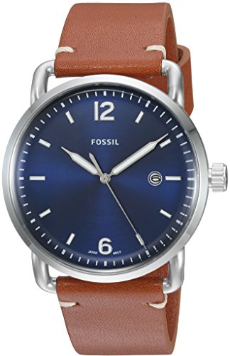 Fossil Men's The Commuter Quartz Stainless Steel and Leather Casual Watch, Color: Silver-Tone, Brown (Model: FS5325) (Best Gifts For Commuters)