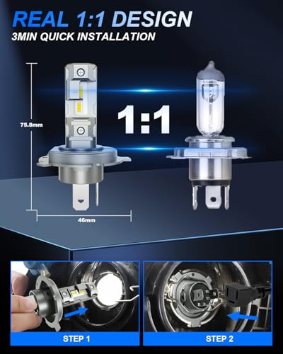 SHINYY H4 LED Headlight Bulbs, 2025 New 12V-36V 20000LM High Powerful 6500K White LED Lamps H4/HB2/9003 Canbus Anti Error for Car and Motorcycle High Beam Low Beam, Replace Halogen and Xenon, 2 Pieces