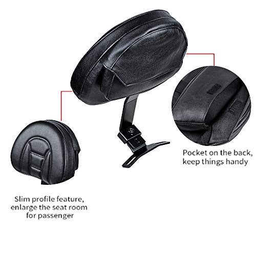 Motorcycle Adjustable Driver Rider Backrest Black PU Kits W/Pocket for Harley Heritage Softail Fatboy 2007-2017