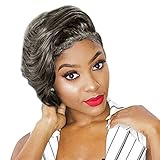 Iusun Wigs,5'' Women's Short Wavy Black Wig Side Parting Heat Resistant Synthetic Wigs Afro Curly Full Hair Wig Cosplay Costume Wigs Daily Party Anime Hair Wig High Temperature Fiber (Black)