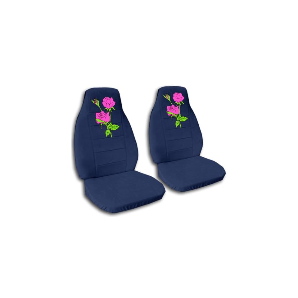 2 navy blue car seat covers, with pink roses, for a 1999 Nissan Sentra