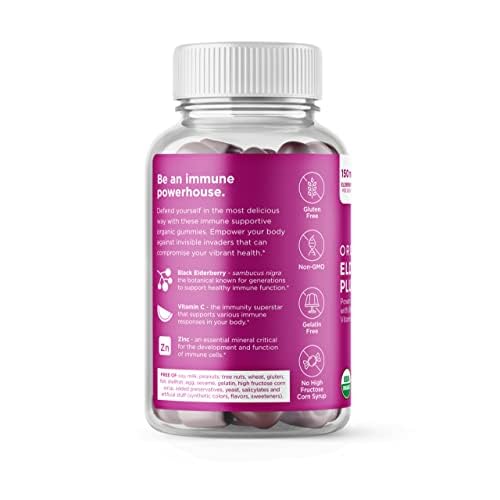 HYLAND’S ORGANIC ELDERBERRY PLUS GUMMIES, ORGANIC BLACK ELDERBERRY WITH ZINC AND VITAMIN C, IMMUNE SUPPORT SUPPLEMENT FOR ADULTS, 60 VEGAN GUMMIES (30 DAYS)