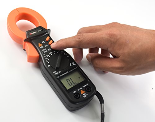 Ruoshui Digital Clamp-On Meter, 1.18 Inch Jaw Opening Auto & Manual Ranging Multimeters MAX Range AC 500 Amp DC 200mA AC DC 600 Volt 20 Mega Ohm with 2 AAA Batteries & Testing Leads