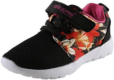 Geers Girls Toddler 907 Black Velcro Strap Flower Print Casual Athletic Sneaker - 5 M US Toddler