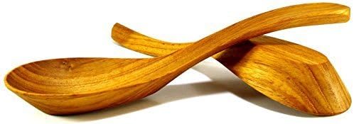 Set of 2 Teak Wood Noodle Soup Ramen Spoons Hard Wood Utensil Premium Quality