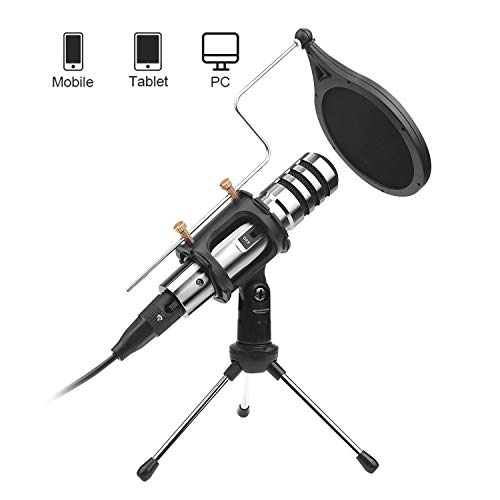 DricRoda Microphone for Phone, 3.5mm Condenser Microphone Studio Recording Broadcast Computer Microphone Mic with Tripod Stand, Pop Filter for Karaoke,Gaming,Podcast,Conference,Facebook,YouTube (X-3)