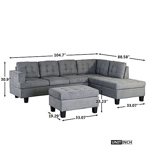 Merax Sectional Sofa with Chaise and Ottoman 3Piece Sofa for Living