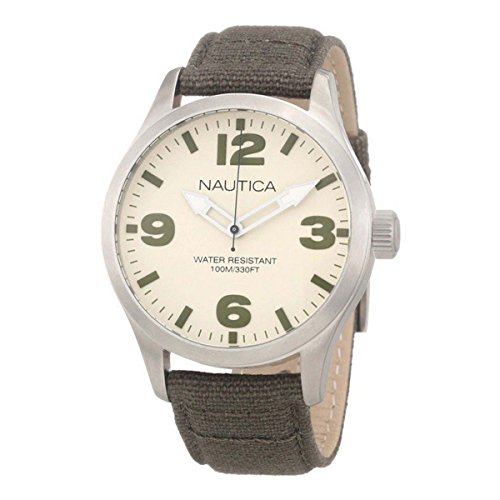 Nautica Men's 'BFD 102' Quartz Stainless Steel and Canvas Casual Watch, Color:Green (Model: N11557G)