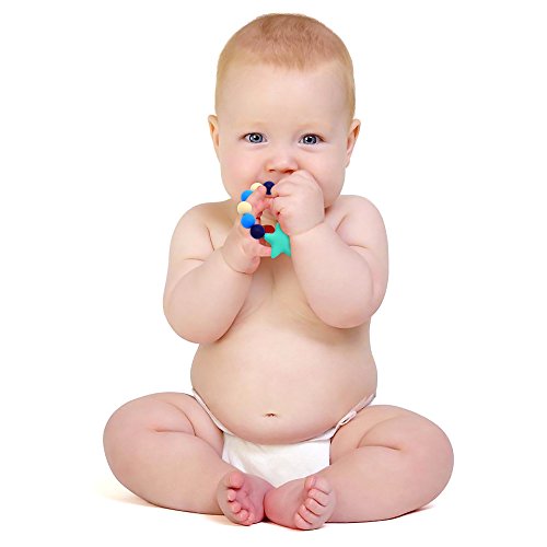 Vizbrite Teether Ring for Baby Infant and Toddler Soft hygienic silicone toys, Grade Silicone Eco Friendly BPA Free & Freezer Safe- Sore Gums Pain Relief ( Blue )
