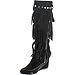 Nature Breeze Womens Bridget-02Hi Suede Fringe Studded Moccasin Knee High Wedge Boot,Black,8
