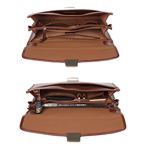 Banuce Full Grain Italian Leather Briefcase for Men Business Lock Attache Case 14 inch Laptop Messenger Bag