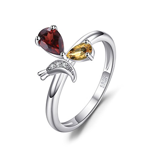 JewelryPalace Butterfly 0.6ct Genuine Gemstone Garnet Citrine Ring 925 Sterling Silver Size 7
