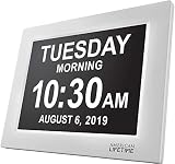 American Lifetime - Day Clock - Extra Large Impaired Vision Digital Clock with 5 Alarm Options & Battery Backup (Marble Color)