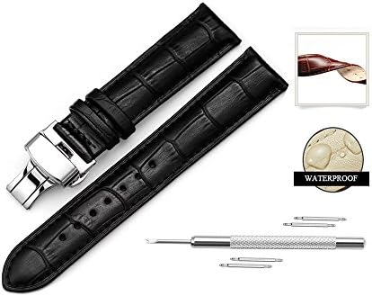Watch Band Replacment for Men Leather Watch Strap 20mm 22mm Deployant Clasp Butterfly Buckle for Men 4 Color Choose